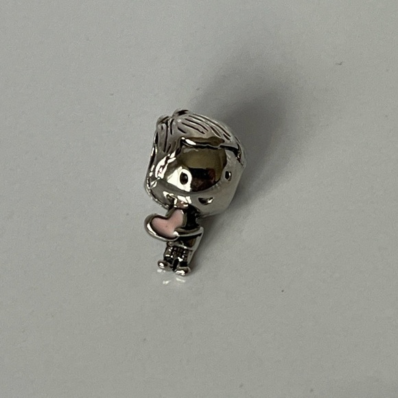 💜 Sterling Silver Little Boy with Pink Enamel Heart Charm - Picture 2 of 5